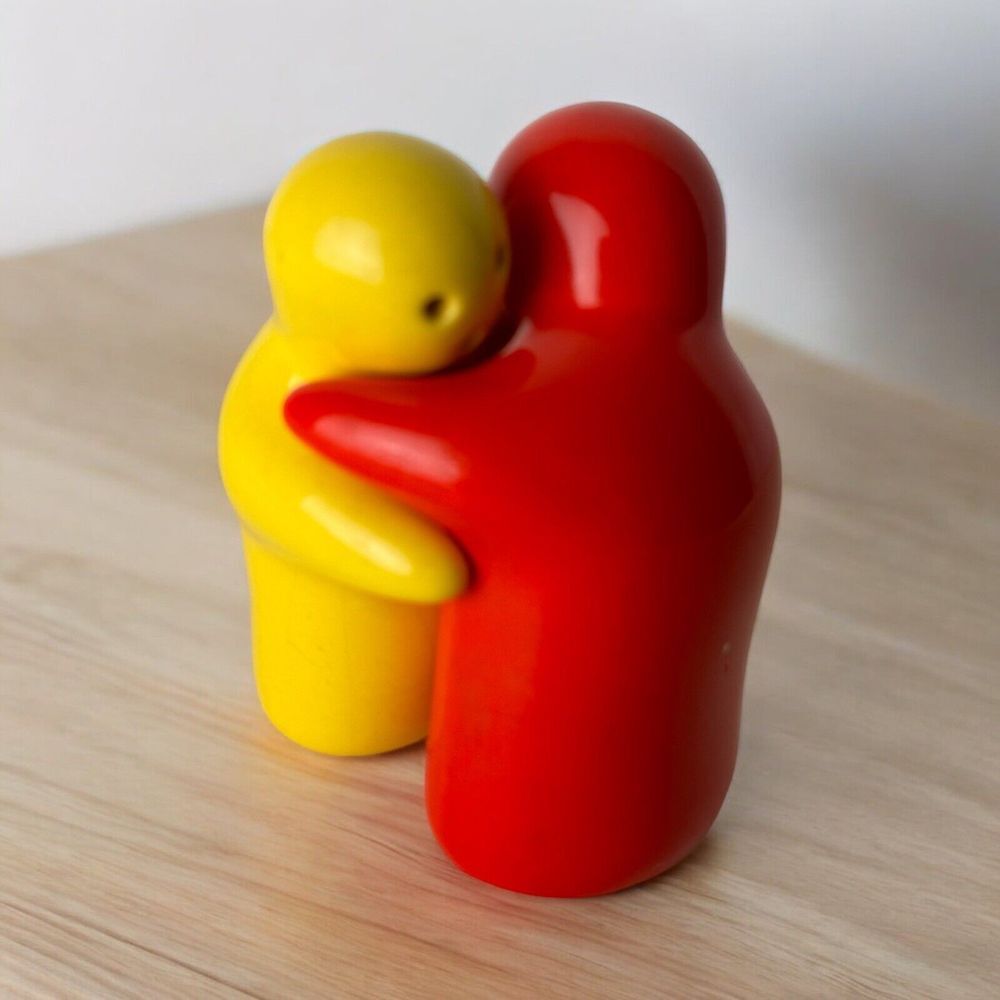 Hugging Ghost Salt and Pepper Shakers Vintage Yellow and White 3.5" Height